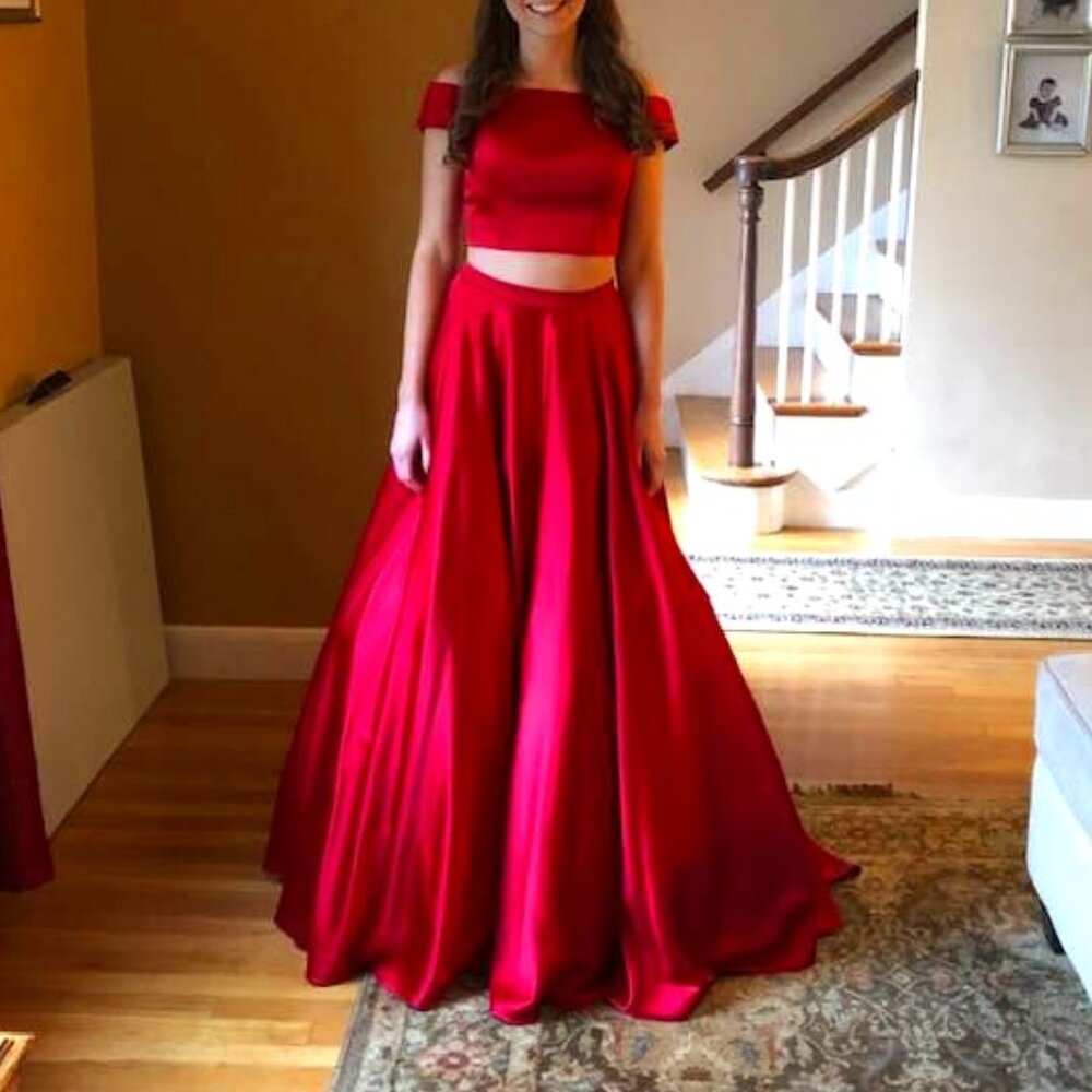 Red Two-Piece Prom Gown